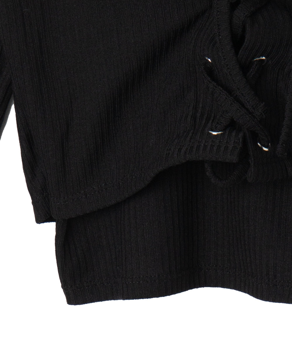 レイヤードレースアップ長袖トップス