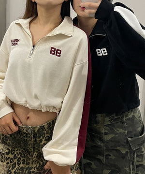 刺繍ハーフジップショートスウェット