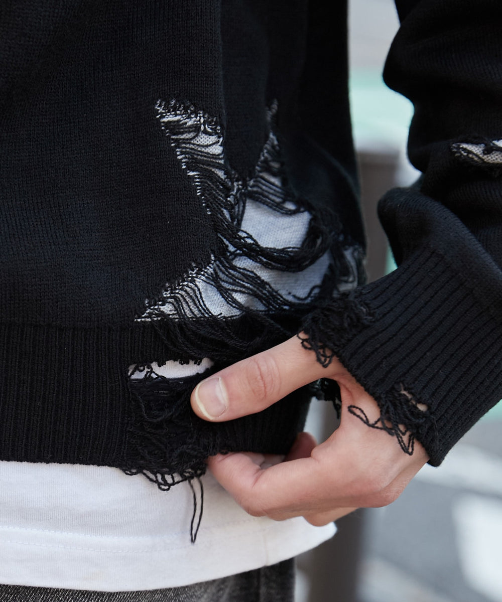 ダメージジャガードニットプルオーバー