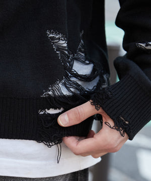 ダメージジャガードニットプルオーバー