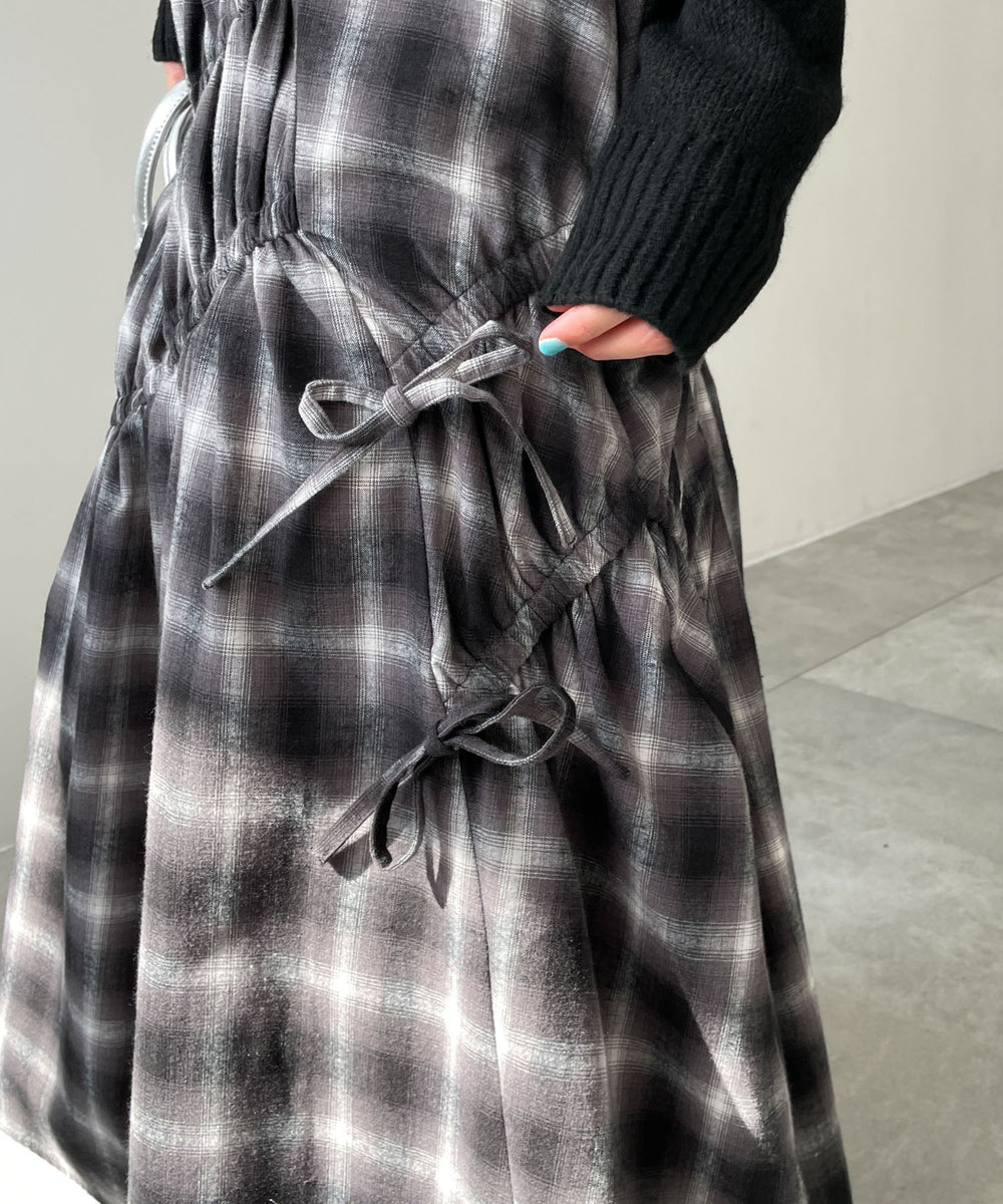 ギャザーデザインチェックスカート