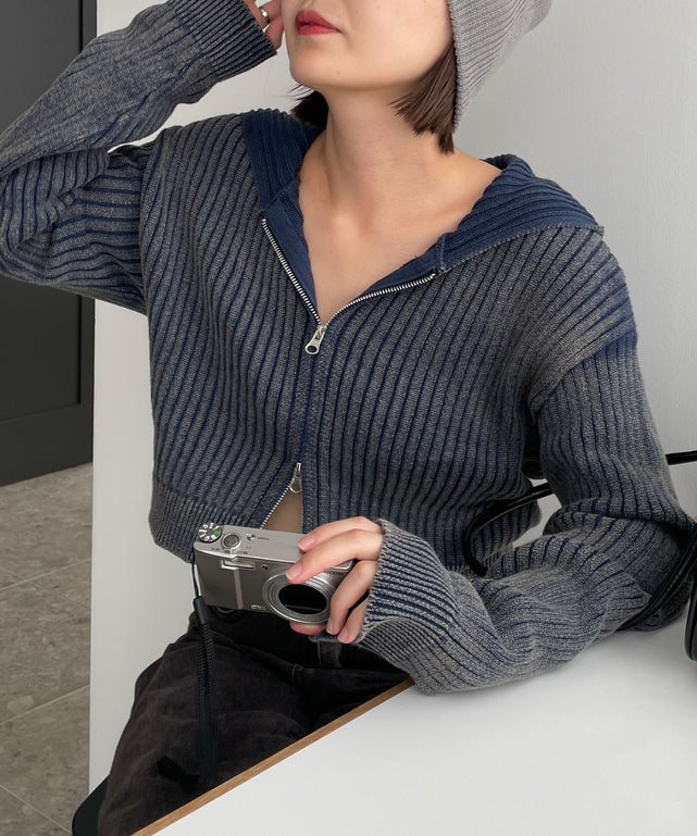 ストーンウォッシュニットパーカー/ブルー　モデル:155cm F着用