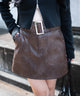 ベルト付ヴィンテージライク合皮ミニスカート/ブラウン　モデル:155cm F着用
