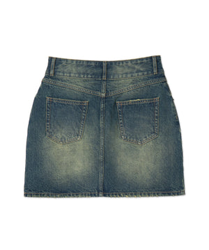 ヴィンテージウォッシュ台形デニムミニスカート