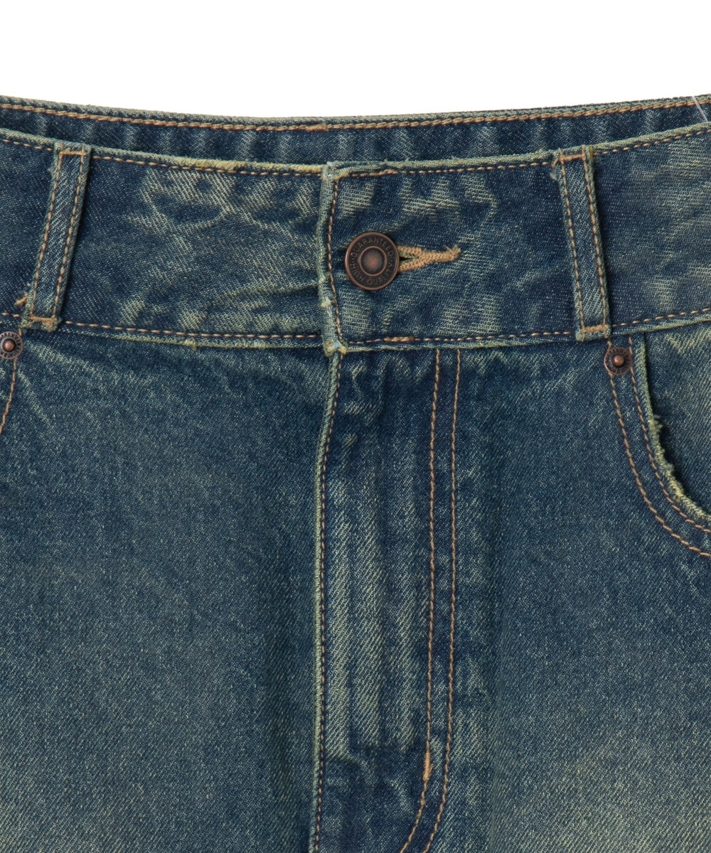 ヴィンテージウォッシュ台形デニムミニスカート