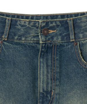 ヴィンテージウォッシュ台形デニムミニスカート