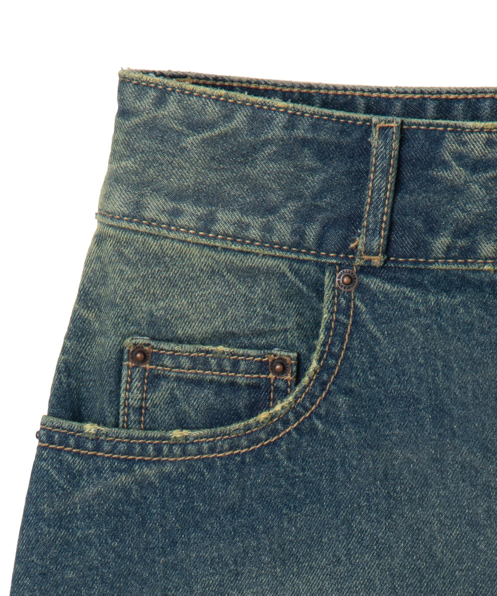 ヴィンテージウォッシュ台形デニムミニスカート