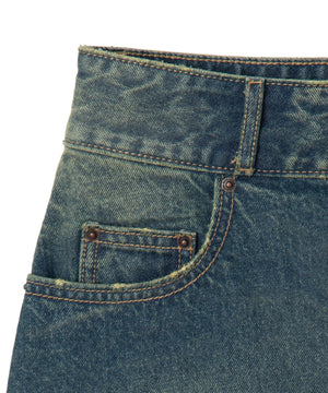 ヴィンテージウォッシュ台形デニムミニスカート