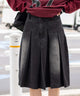 ヴィンテージウォッシュデニムプリーツミドルスカート/ブラック　モデル:155cm F着用