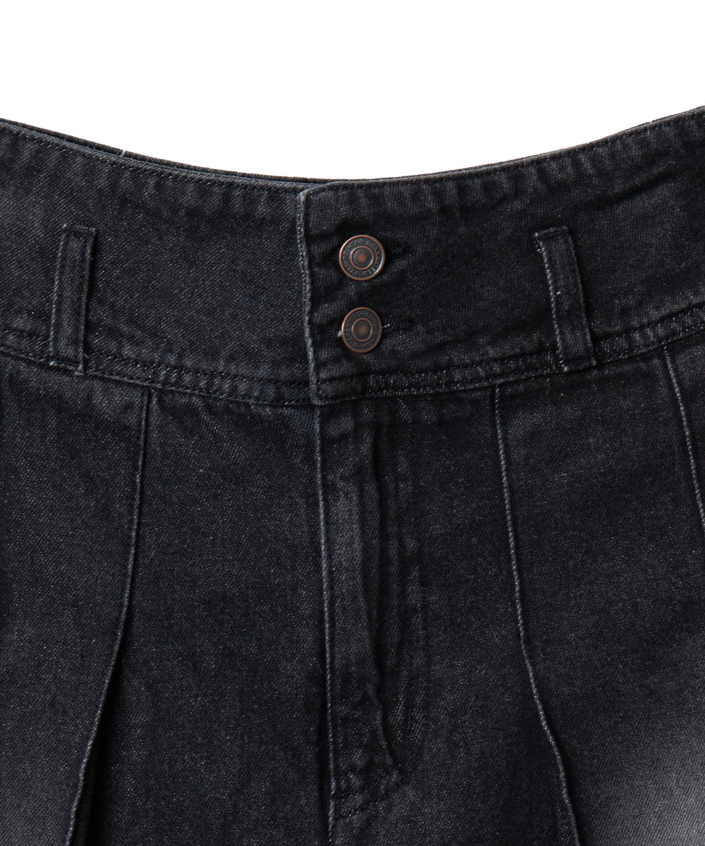 ヴィンテージウォッシュデニムプリーツミドルスカート