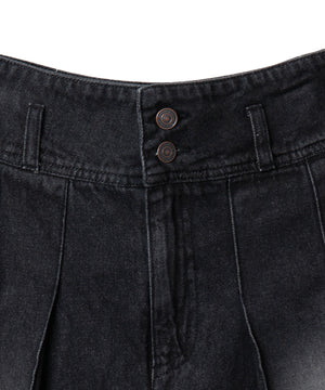 ヴィンテージウォッシュデニムプリーツミドルスカート