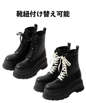 厚底ボリュームレースアップショートブーツ