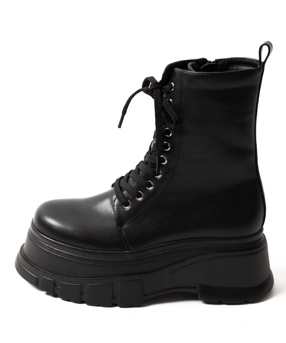 厚底ボリュームレースアップショートブーツ