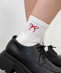 リボン刺繍アンクルパイルソックス(23-25cm)
