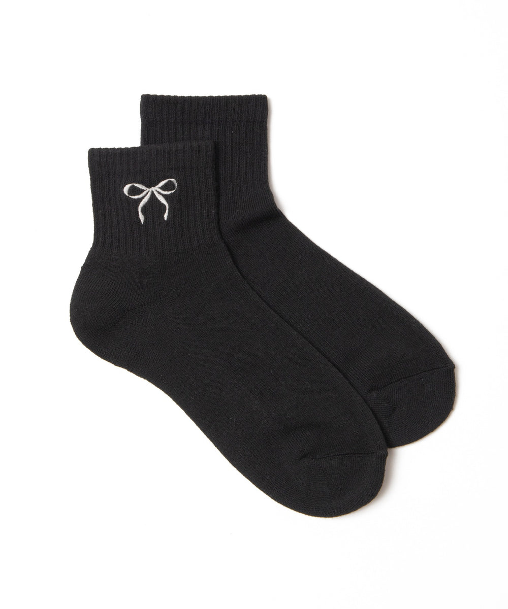 リボン刺繍アンクルパイルソックス(23-25cm)
