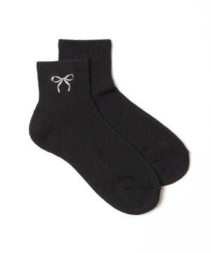 リボン刺繍アンクルパイルソックス(23-25cm)