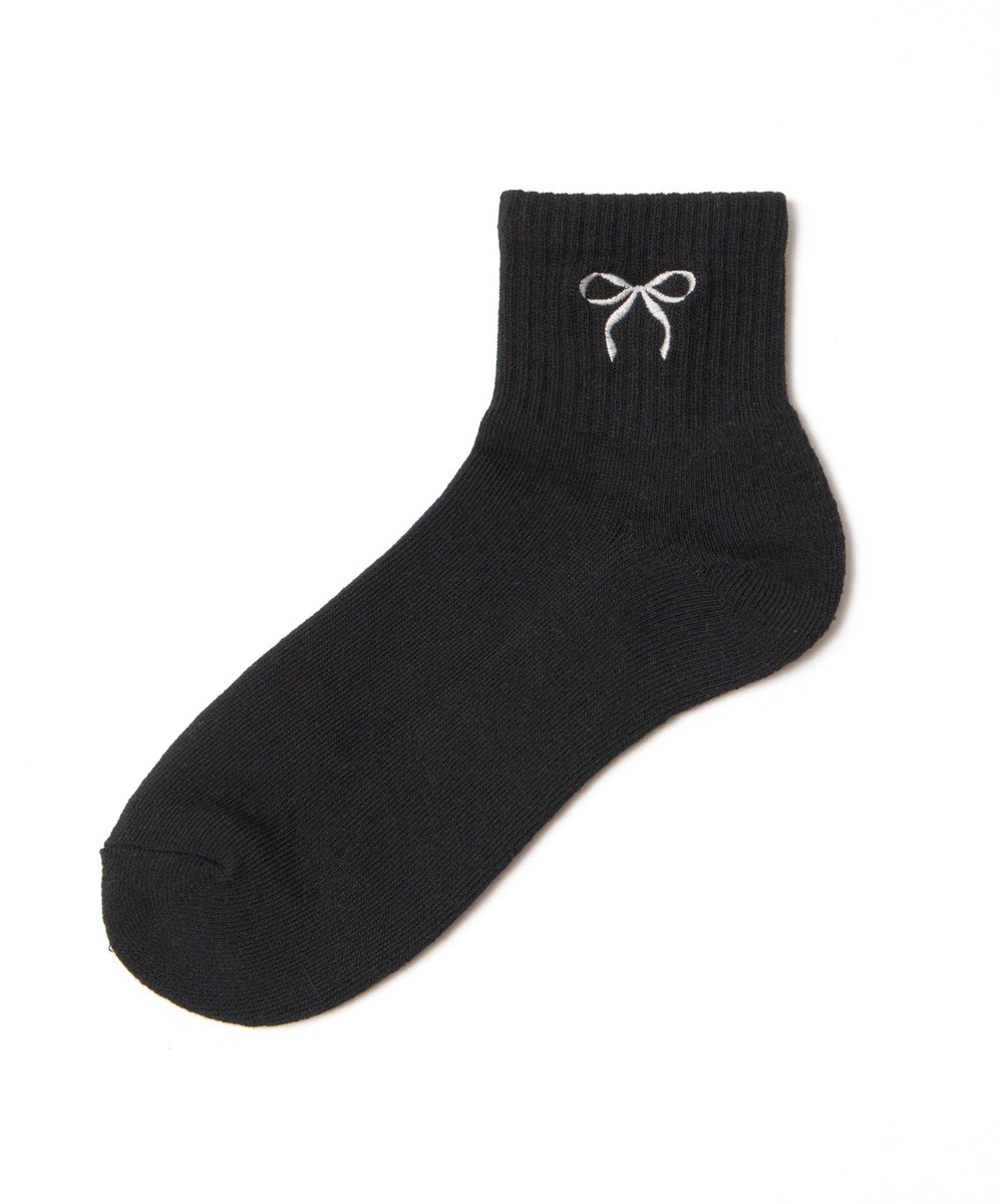 リボン刺繍アンクルパイルソックス(23-25cm)