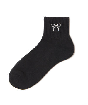 リボン刺繍アンクルパイルソックス(23-25cm)