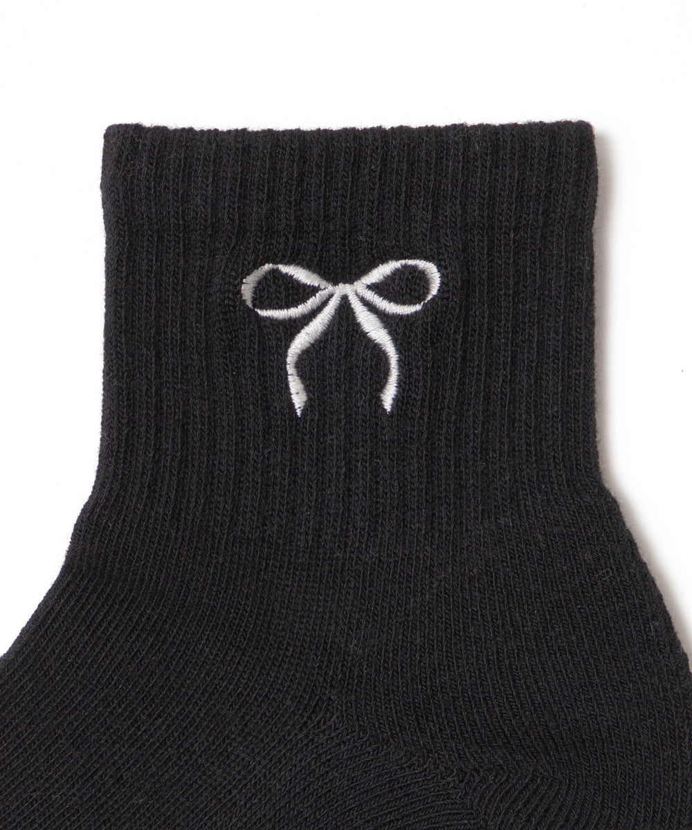 リボン刺繍アンクルパイルソックス(23-25cm)