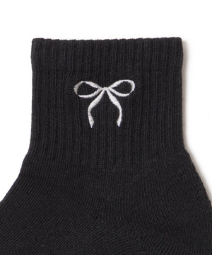 リボン刺繍アンクルパイルソックス(23-25cm)