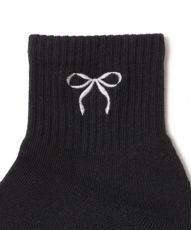 リボン刺繍アンクルパイルソックス(23-25cm)