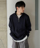 ミラノリブハーフジッププルオーバー/ネイビー　モデル：177㎝　L着用