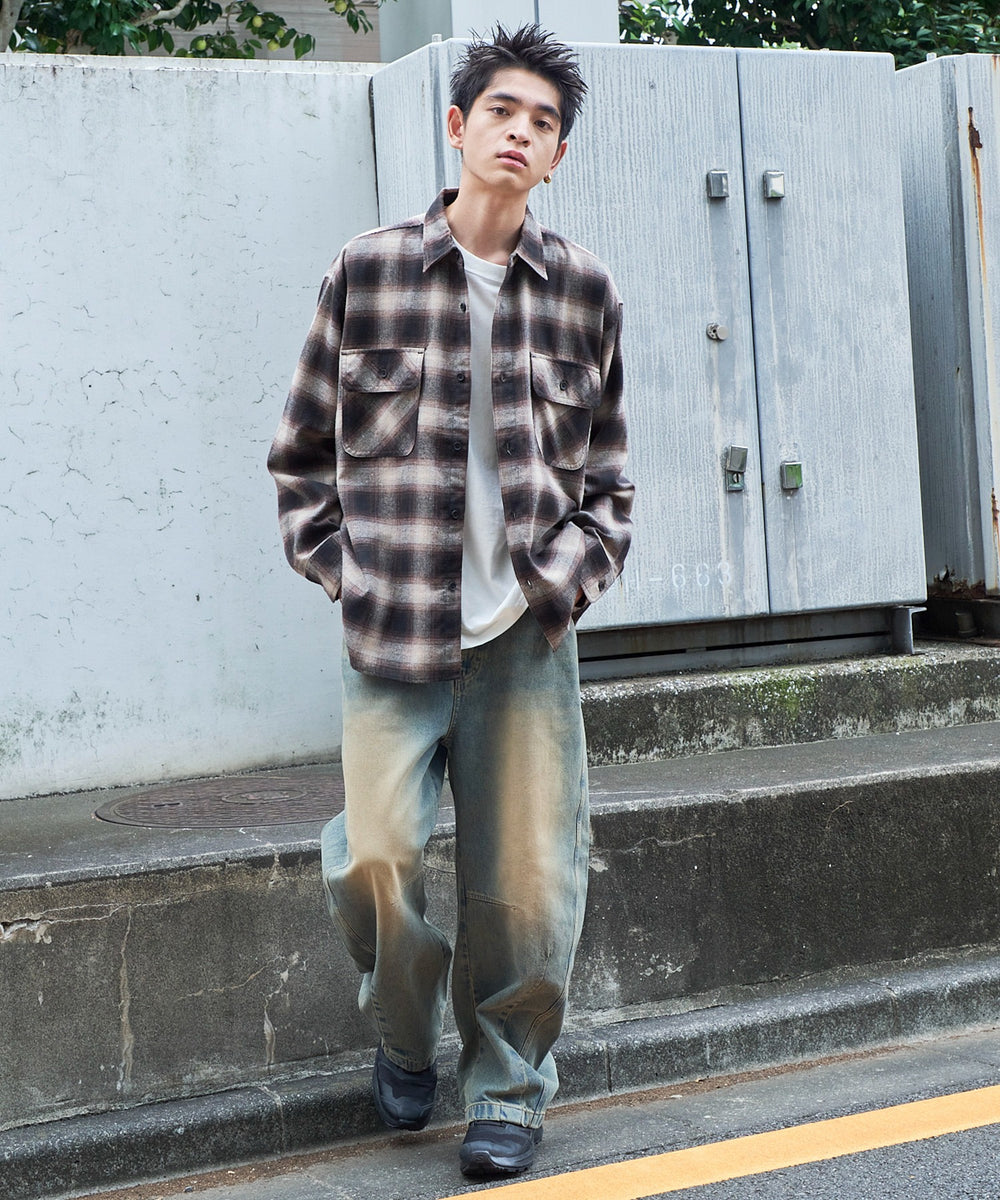 デニム淡加工 モデル：180cm L着用