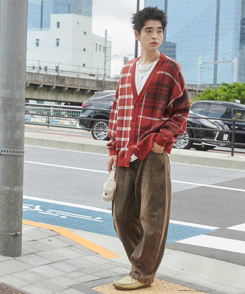 オレンジチェック モデル：180cm L着用