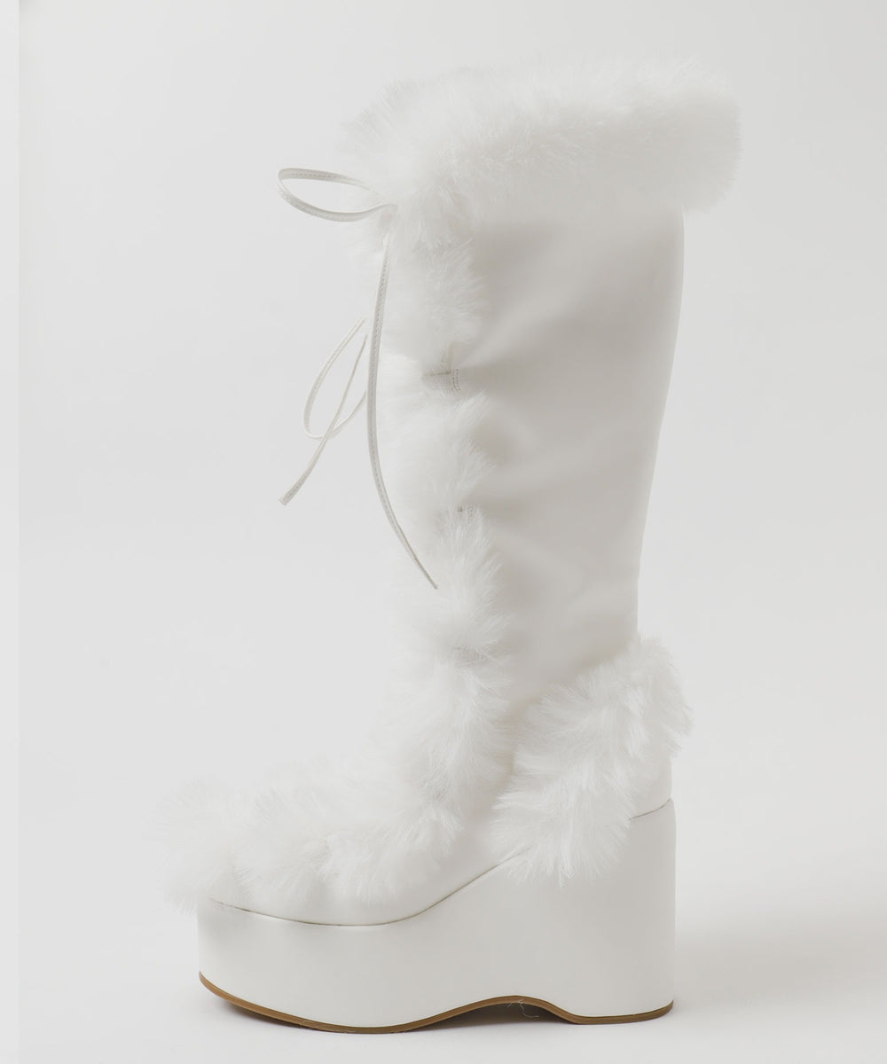 レースアップボリュームファーロングブーツ