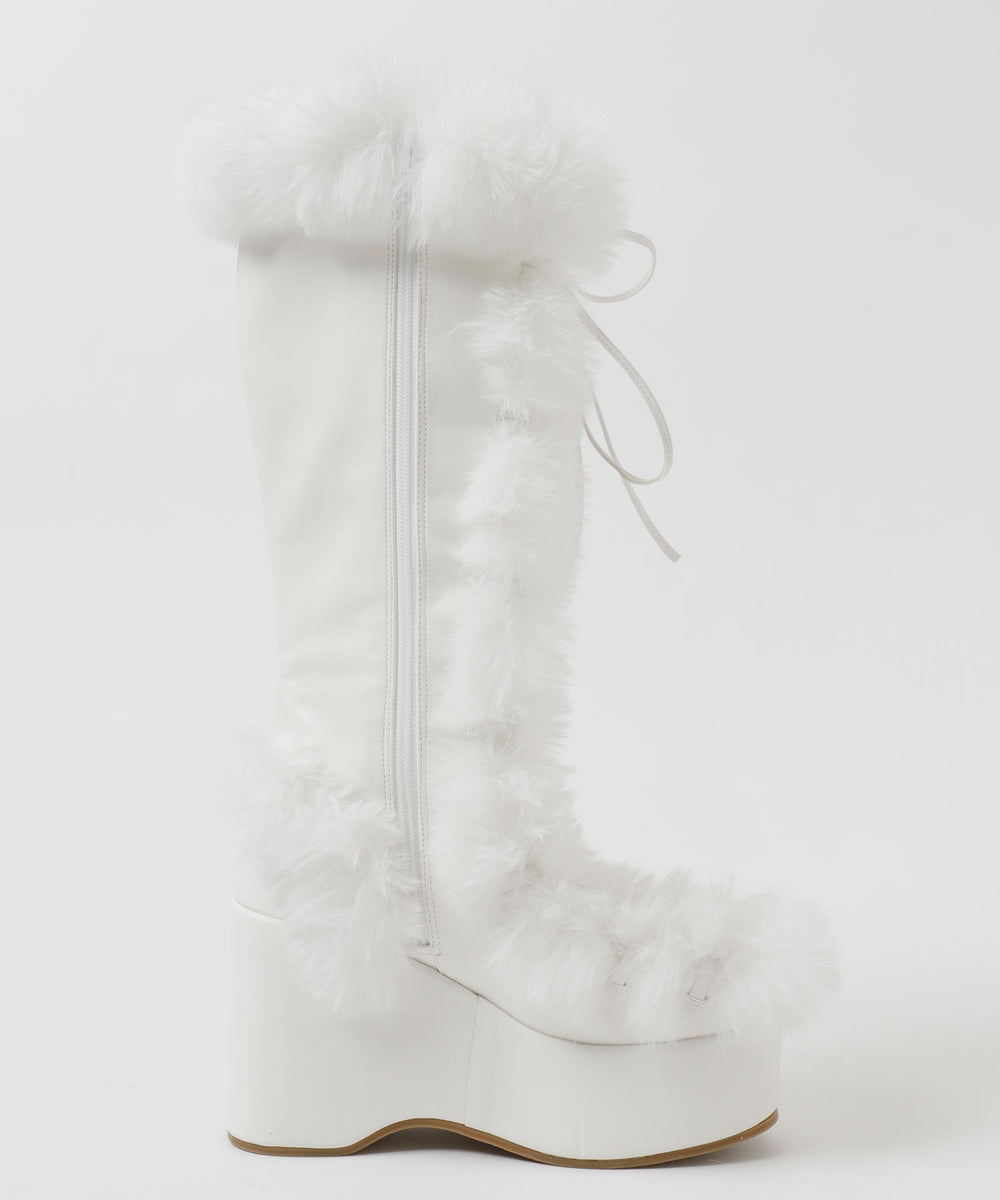 レースアップボリュームファーロングブーツ