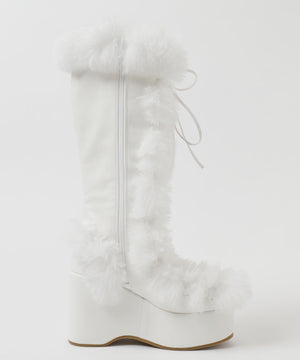 レースアップボリュームファーロングブーツ