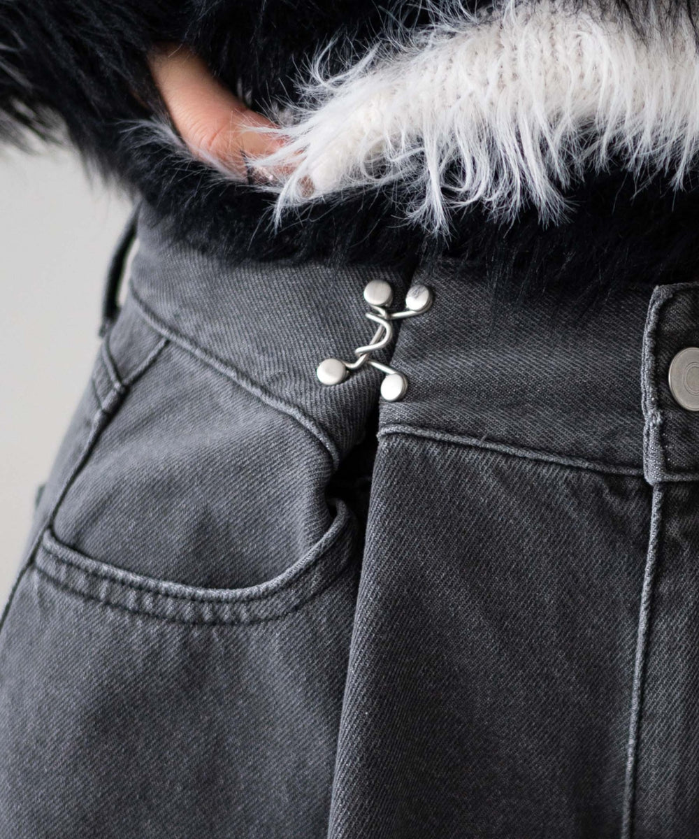 ウエストフックデニムワイドパンツ