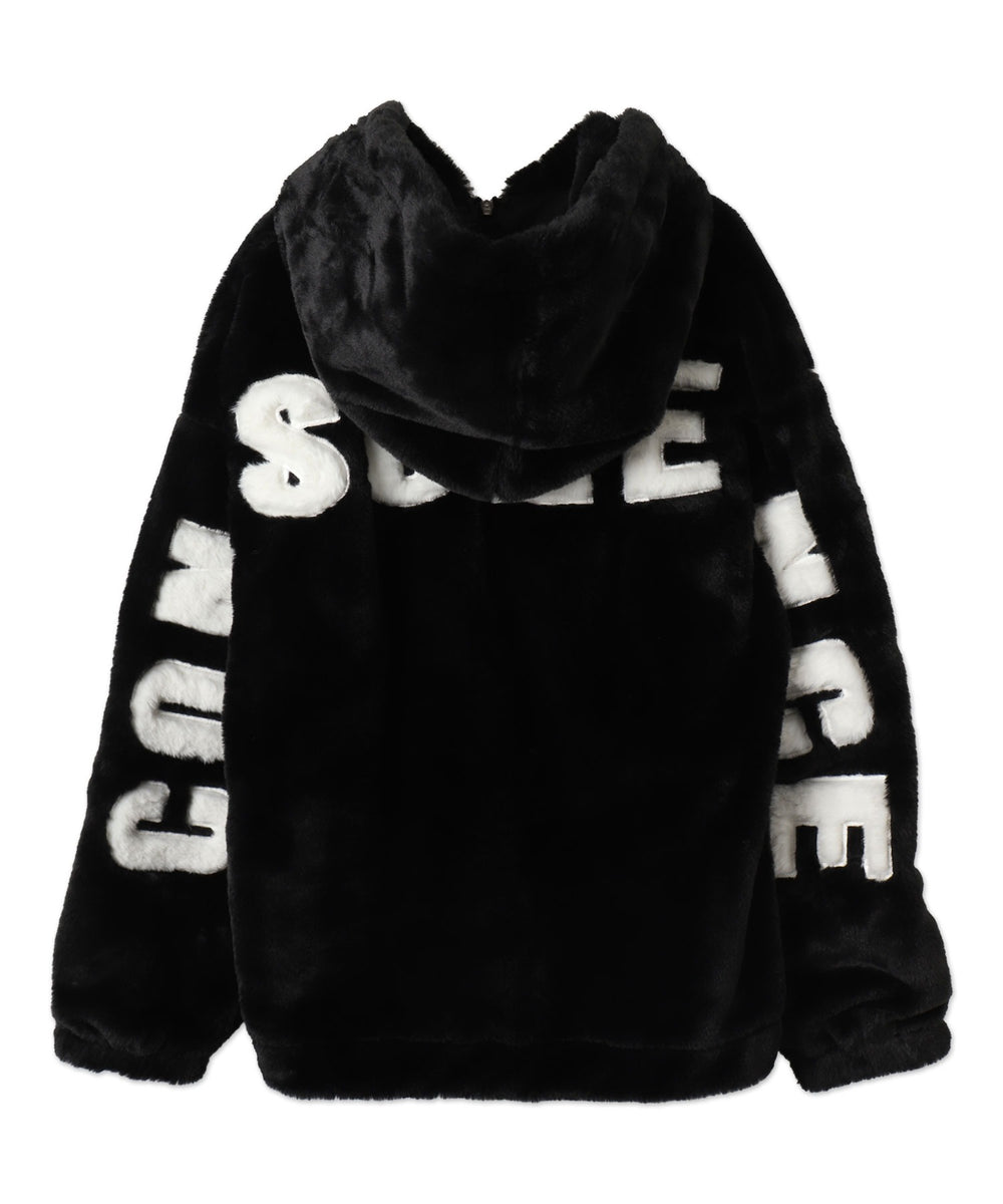 ファーフードグラフィックブルゾン