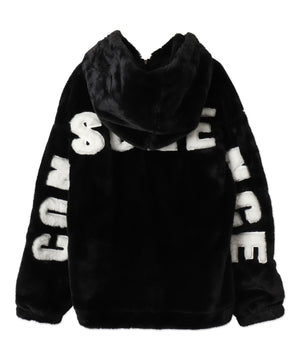 ファーフードグラフィックブルゾン