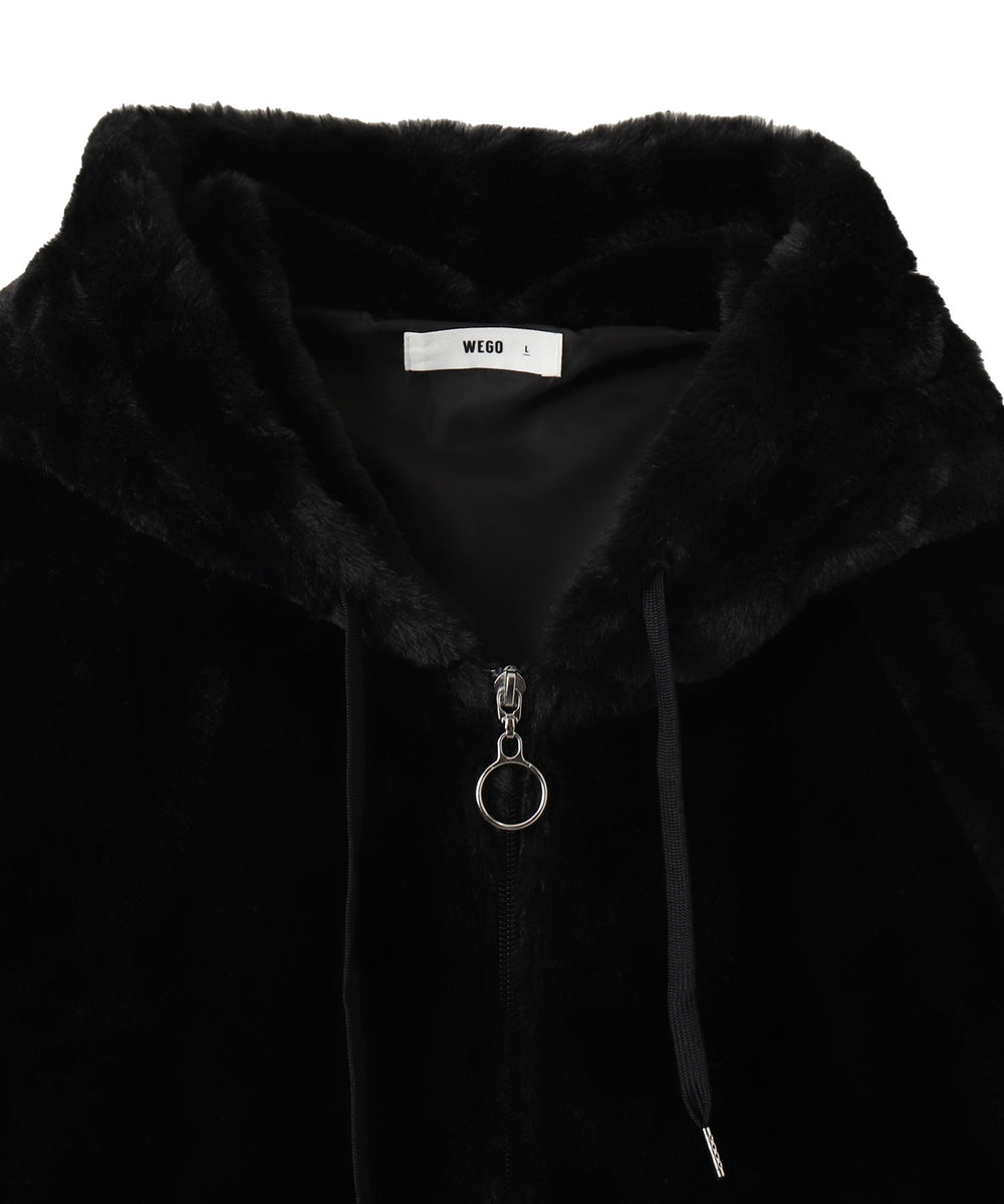 ファーフードグラフィックブルゾン