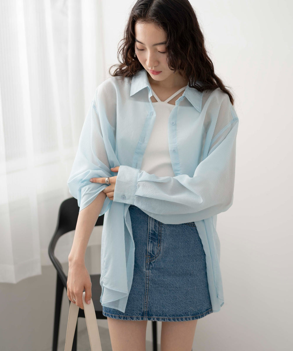 ブルー系ストライプ モデル：163cm F着用