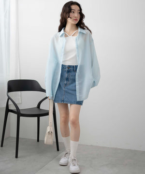 ブルー系ストライプ モデル：163cm F着用