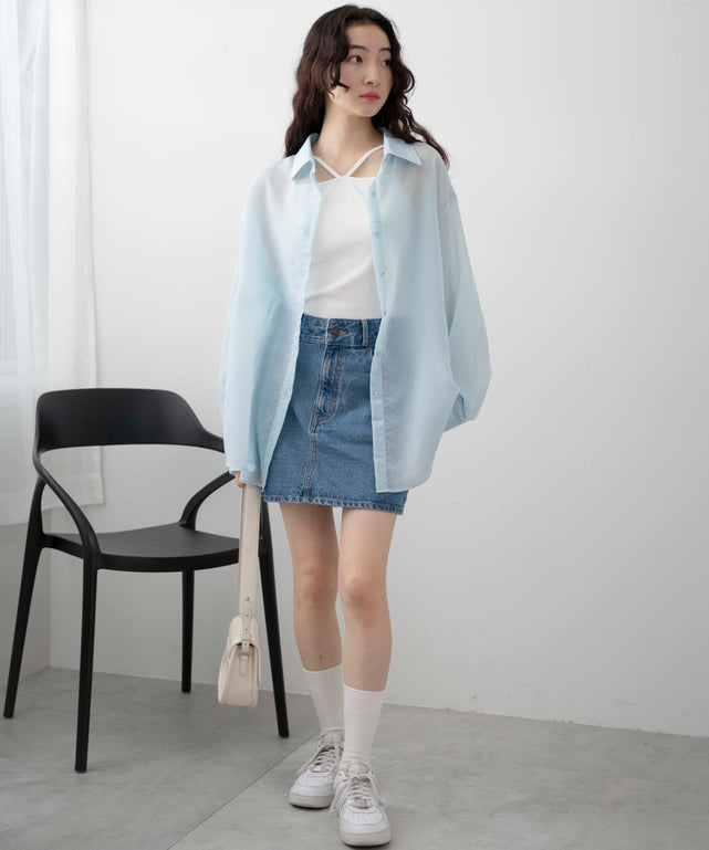 ブルー系ストライプ モデル：163cm F着用