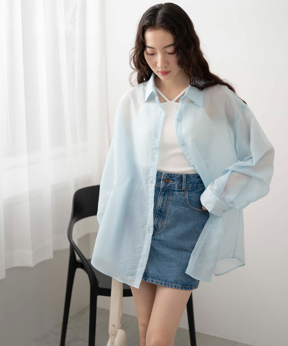 ブルー系ストライプ モデル：163cm F着用