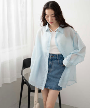 ブルー系ストライプ モデル：163cm F着用