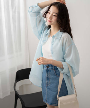 ブルー系ストライプ モデル：163cm F着用