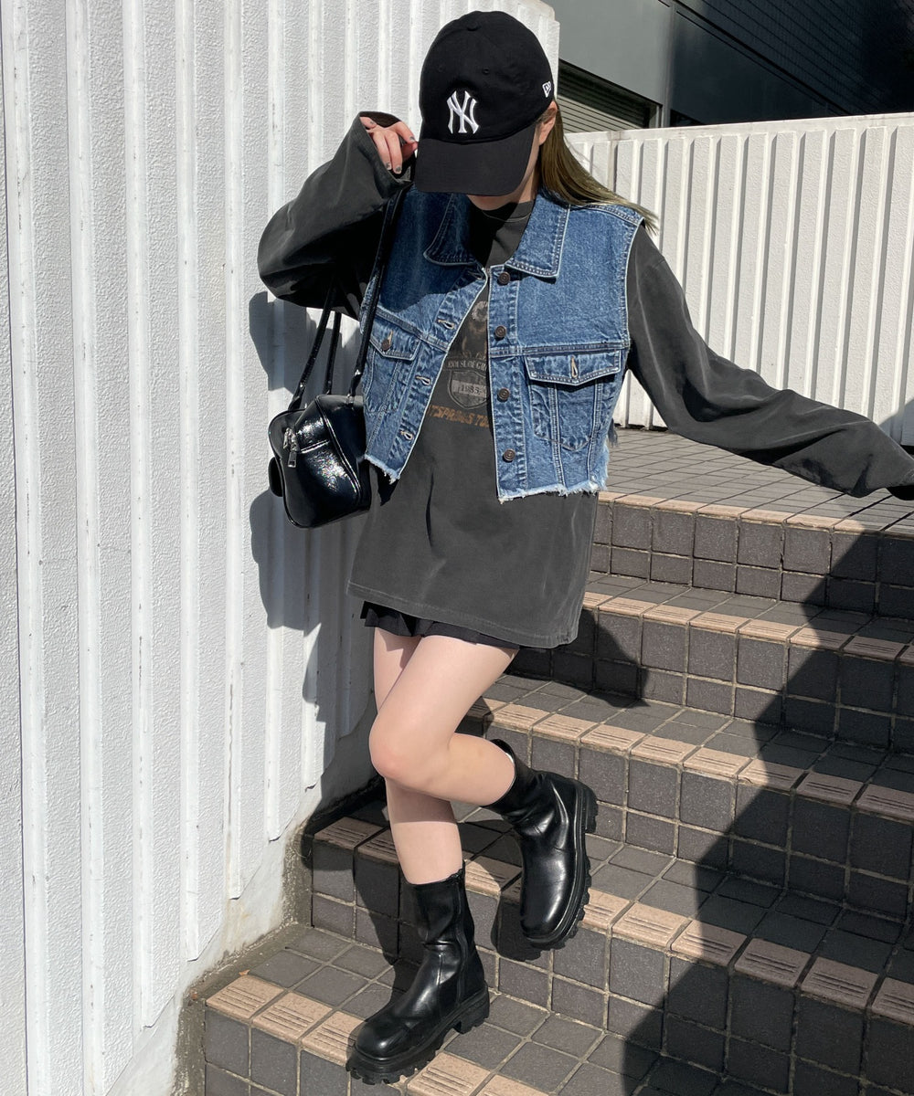 デニム中濃加工 モデル:155cm F着用