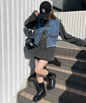 デニム中濃加工 モデル:155cm F着用