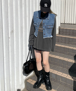 デニム中濃加工 モデル:155cm F着用