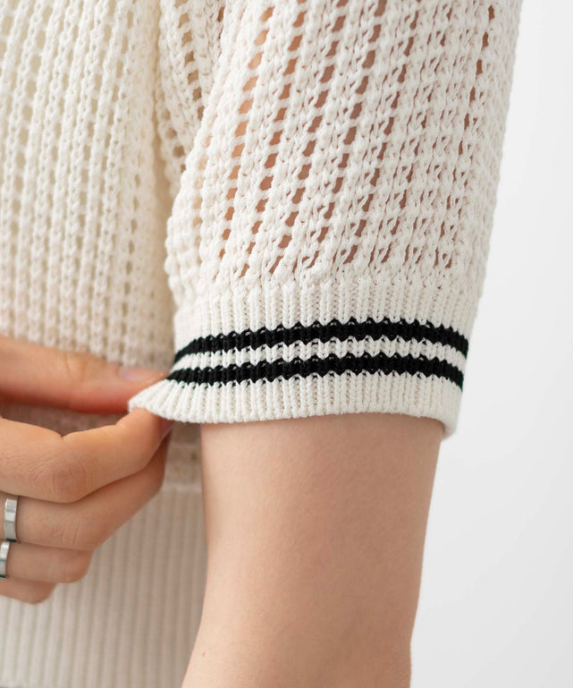 襟付きメッシュニットショートカーデ