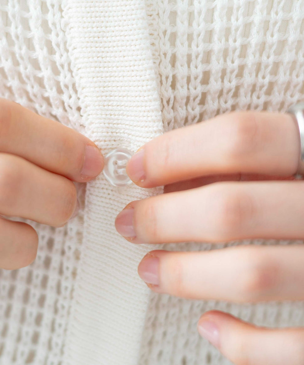 襟付きメッシュニットショートカーデ