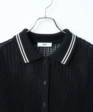 襟付きメッシュニットショートカーデ