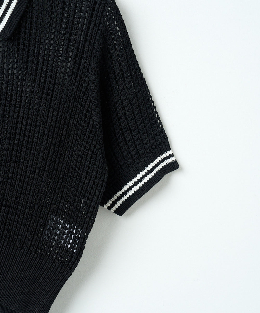 襟付きメッシュニットショートカーデ