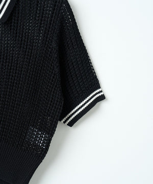 襟付きメッシュニットショートカーデ