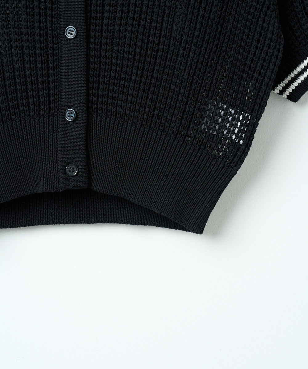 襟付きメッシュニットショートカーデ